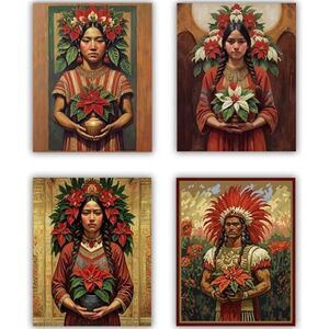 Aztec Style Art 4 Unframed 8x10 Prints Christmas Cuetlaxóchitl Poinsettia